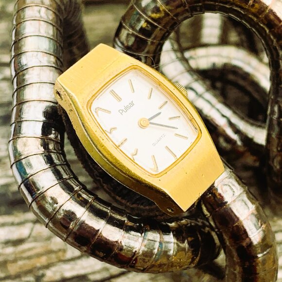 OOAK Pulsar Y590 Gold Tone/Custom Black Leather Band Sz 6.5 Working Watch Ring - Picture 4 of 9